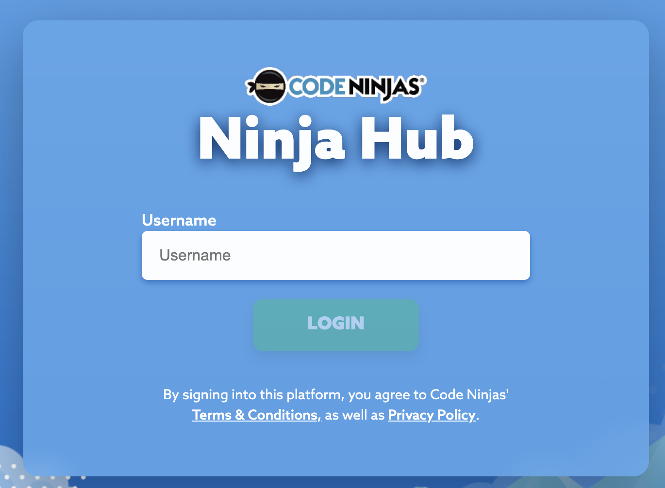 The Ninja Hub is a branded facade for accessing Code Ninjas ninja applications.